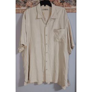 Tommy Bahama 2XL Yellow Silk Travel Vacation Flowy Casual Button Down Shirt